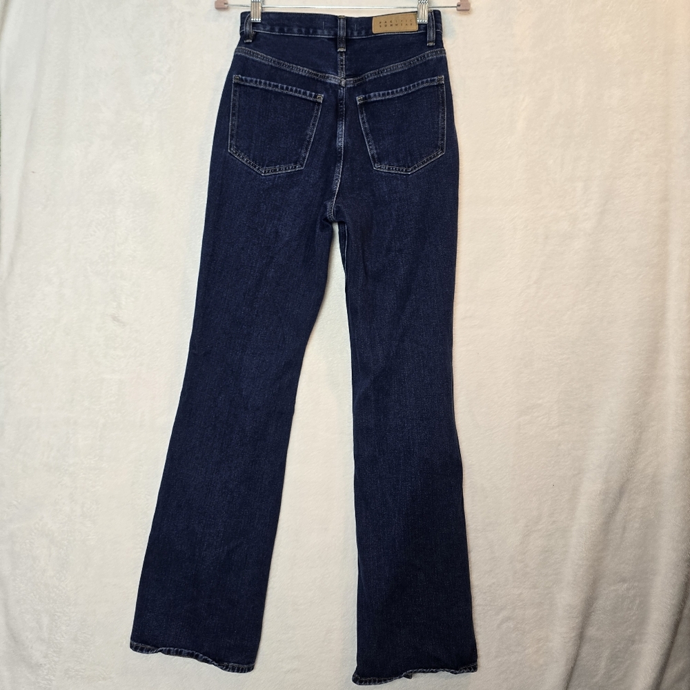 Pacsun Dark Blue Patch Pockets Front Seam Slit High Waisted Bootcut Jeans 26 EUC - Picture 4 of 12